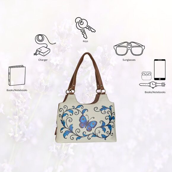 Genuine Leather Printed Shoulder Tote Bag for Women–Top Handle Handbag Daily Use - Picture 4 of 9